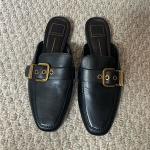 Dolce Vita Santel Black and Gold Buckle Mule (Slip-On)
